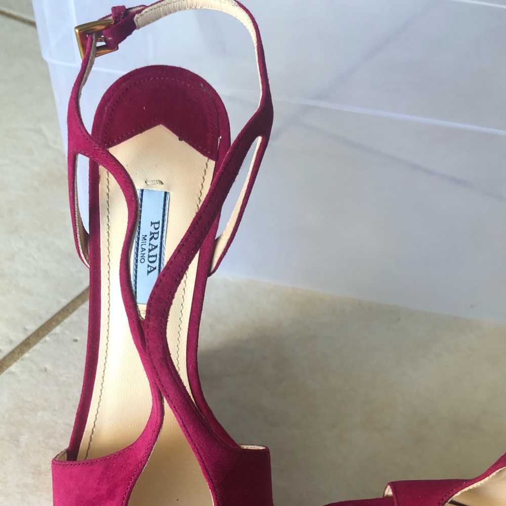 Authentic Prada Suede Wedge Sandals - Rich Burgundy, Size 9 - Picture 5 of 5